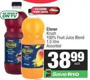 Spar Clover Krush 100% Fruit Juice Blend Assorted-1.5Ltr Each offer