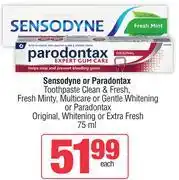 Spar Sensodyne Toothpaste Clean & Fresh,Fresh Minty,Multicare Or Gentle Whitening-75ml Each offer