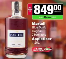 Spar Tops Martell Blue Swift Cognac 750ml and Appletiser 1.25L offer