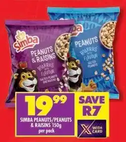 Shoprite SIMBA PEANUTS/PEANUTS & RAISINS 150g offer