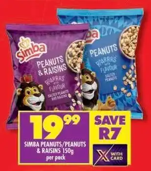 Shoprite SIMBA PEANUTS/PEANUTS & RAISINS 150g offer