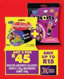 Shoprite BEACON LIQUORICE ALLSORTS SWEETS 150g/MAYNARDS GUMS 100g offer