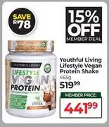 Dis-Chem Youthful Living Lifestyle Vegan Protein Shake-465g offer