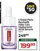 Dis-Chem L'Oreal Paris Revitalift Filler 1.5% Hyaluronic Acid Serum-15ml offer