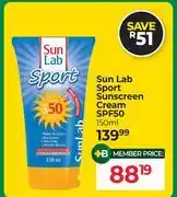 Dis-Chem Sun Lab Sport Sunscreen Cream SPF50-150ml offer