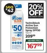 Dis-Chem Techniblock Active Sun Protection Spray SPF50-150ml offer
