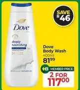 Dis-Chem Dove Body Wash-For 2 x 400ml offer