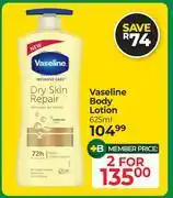 Dis-Chem Vaseline Body Lotion-For 2 x 625ml offer
