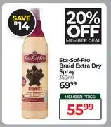 Dis-Chem Sta-Sof-Fro Braid Extra Dry Spray-350ml offer