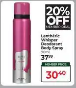 Dis-Chem Lentheric Whisper Deodorant Body Spray-90ml offer