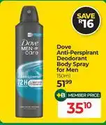 Dis-Chem Dove Anti-Perspirant Deodorant Body Spray For Men-150ml offer