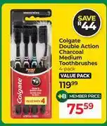 Dis-Chem Colgate 4-Pack Double Action Charcoal Medium Toothbrushes offer