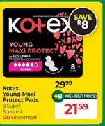 Dis-Chem Kotex Young Maxi Protect Pads 8 Super Scented Or Unscented offer