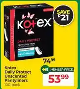 Dis-Chem Kotex Daily Protect Unscented Pantyliners 100 Pack offer