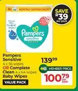 Dis-Chem Pampers Sensitive Or Complete Clean Baby Wipes-Per Pack offer