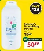 Dis-Chem Johnson's Natural Baby Powder-400g offer