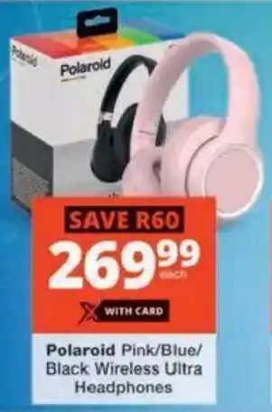 Checkers Hyper Polaroid Pink/ Blue/ Black Wireless Ultra Headphones offer