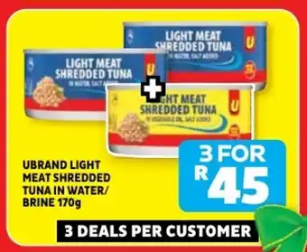 Usave Ubrand light meat shredded tuna in water/ brine offer