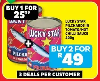 Usave Lucky star pilchards in tomato/ hot chilli sauce offer
