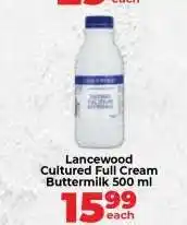 Food Lover's Market Lancewood Cultured Full Cream Buttermilk 500 ml offer