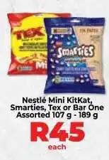 Food Lover's Market Nestlé Mini KitKat, Smarties, Tex or Bar One offer