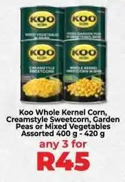 Food Lover's Market Koo Whole Kernel Corn, Creamstyle Sweetcorn, Garden Peas or Mixed Vegetables offer