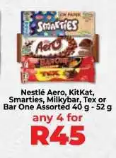 Food Lover's Market Nestlé Aero, KitKat, Smarties, Milkybar, Tex or Bar One Assorted offer
