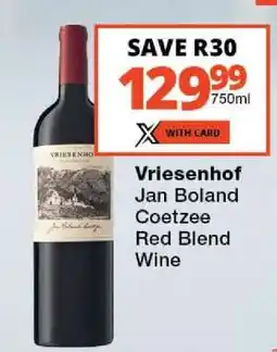 Checkers Vriesenhof Jan Boland Coetzee Red Blend Wine offer