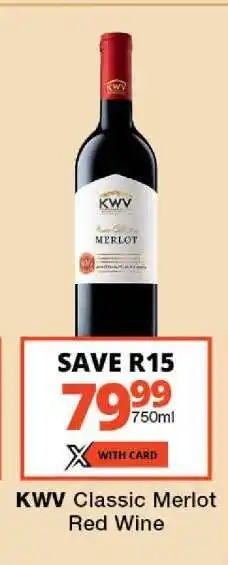 Checkers KWV Classic Merlot Red Wine offer