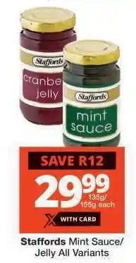 Checkers Staffords Mint Sauce/Jelly All Variants offer