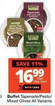 Checkers Buffet Tapenade/Pesto/Mixed Olives All Variants offer