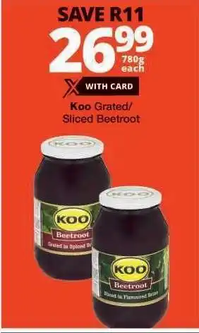 Checkers KOO Grated/Sliced Beetroot offer