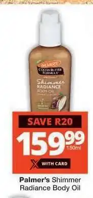 Checkers Palmer’s Shimmer Radiance Body Oil offer