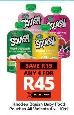 Checkers Rhodes Squish Baby Food Pouches offer