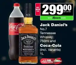 Spar Tops Jack Daniel's No.7 Tennessee Whiskey 750ml and Coca-Cola 1L offer