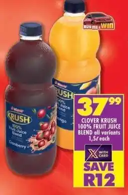 Shoprite Clover Krush 100% Fruit Juice Blend All Variants offer