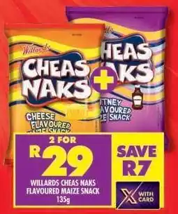 Shoprite WILLARDS CHEAS NAKS FLAVOURED MAIZE SNACK 135g offer