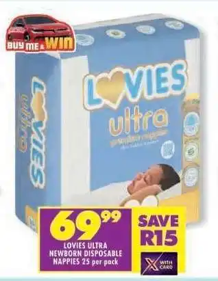 Shoprite LOVIES ULTRA NEWBORN DISPOSABLE NAPPIES 25 per pack offer