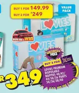 Shoprite LOVIES PREMIUM DISPOSABLE NAPPIES 40/42/44/50/56 PANTS 34/36/38/40 offer