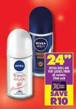 Shoprite NIVEA ROLL-ON FOR LADIES/MEN offer