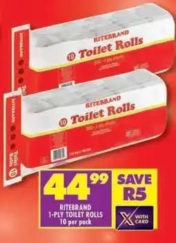 Shoprite RITEBRAND 1-PLY TOILET ROLLS offer