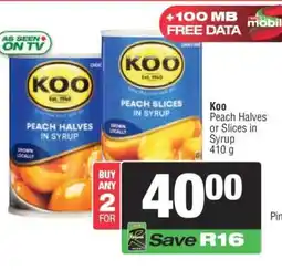 Spar Koo Peach Halves or Slices in Syrup offer