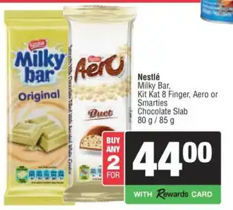 Spar Nestlé Milky Bar, Kit Kat 8 Finger, Aero or Smarties Chocolate Slab offer