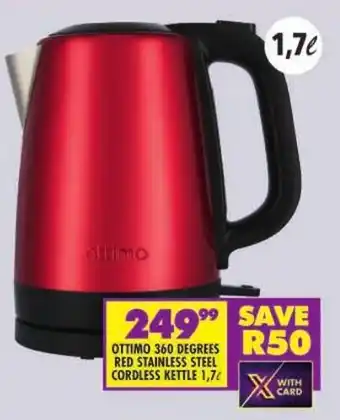 Shoprite Ottimo 360 degrees red stainless steel cordless kettle offer