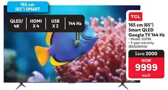 Makro TCL 165 cm 65" Smart QLED Google TV 144 Hz offer