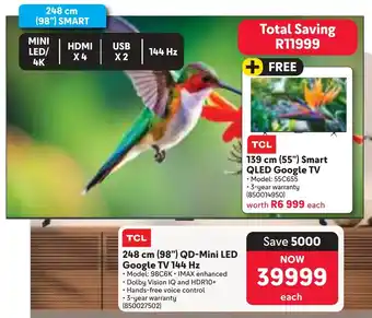 Makro TCL 248 cm 98" QD-Mini LED Google TV 144 Hz offer