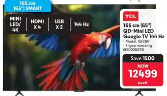 Makro TCL 165 cm 65" QD-Mini LED Google TV 144 Hz offer