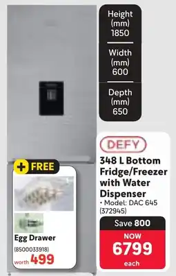 Makro DEFY Bottom Fridge/ Freezer with Water Dispenser offer
