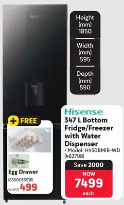 Makro Hisense Bottom Fridge/ Freezer with Water Dispenser offer