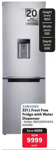 Makro SAMSUNG Frost Free Fridge with Water Dispenser offer